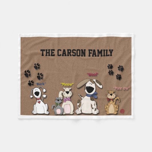 かわいい猫と犬カスタムの家族フリースブランケット フリースブランケット (正面(横))