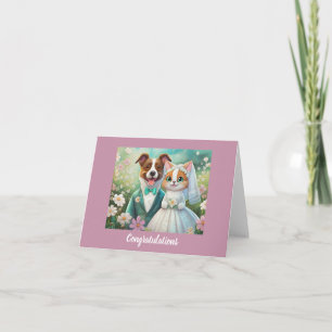 かわいい猫と犬結婚のおめでとう カード