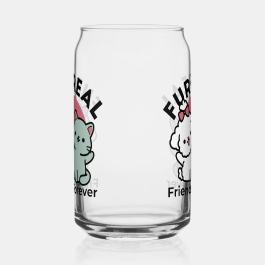 かわいい猫と犬「毛皮実在友達永遠」デザイン ガラス缶 (右)