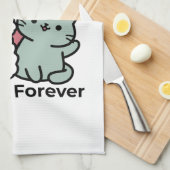 かわいい猫と犬「毛皮実在友達永遠」デザイン キッチンタオル (四つ折り)