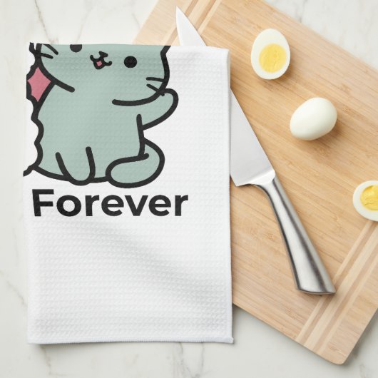 かわいい猫と犬「毛皮実在友達永遠」デザイン キッチンタオル (四つ折り)