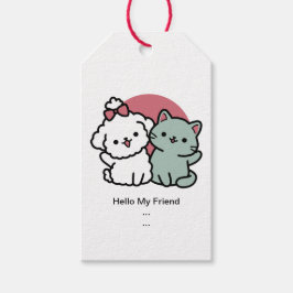 かわいい猫と犬「毛皮実在友達永遠」デザイン ギフトタグ