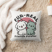 かわいい猫と犬「毛皮実在友達永遠」デザイン クッション (ブランケット)