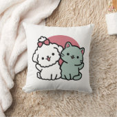 かわいい猫と犬「毛皮実在友達永遠」デザイン クッション (ブランケット)
