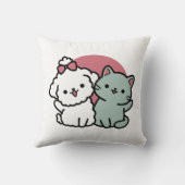 かわいい猫と犬「毛皮実在友達永遠」デザイン クッション (裏面)