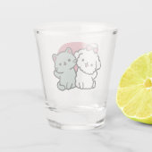 かわいい猫と犬「毛皮実在友達永遠」デザイン ショットグラス (裏面)