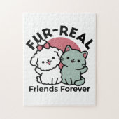 かわいい猫と犬「毛皮実在友達永遠」デザイン ジグソーパズル (縦)