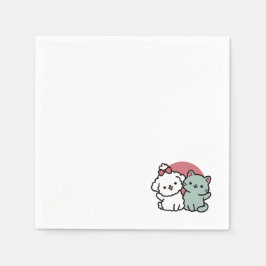 かわいい猫と犬「毛皮実在友達永遠」デザイン スタンダードカクテルナプキン