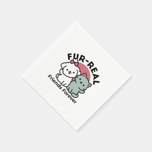 かわいい猫と犬「毛皮実在友達永遠」デザイン スタンダードカクテルナプキン (角)