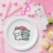 かわいい猫と犬「毛皮実在友達永遠」デザイン ペーパープレート (パーティー)