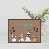 かわいい猫と犬、誕生日パーティーの招待状 招待状 (スタンド正面)