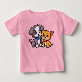かわいい猫と犬for動物愛好家 ベビーTシャツ