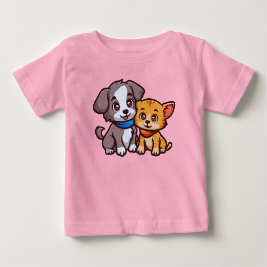 かわいい猫と犬for動物愛好家 ベビーTシャツ (正面)
