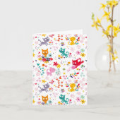 かわいい猫と花おもしろいノートカード カード (黄色い花)