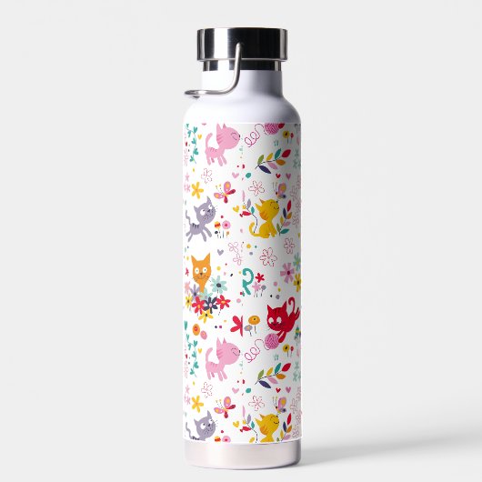 かわいい猫と花のおもしろい ウォーターボトル (右面)