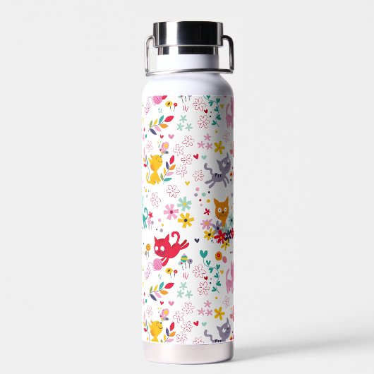 かわいい猫と花のおもしろい ウォーターボトル (背面)
