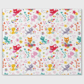 かわいい猫と花のおもしろい ラッピングペーパー (フラット)