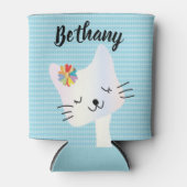 かわいい猫と花のドット柄 オリジナルデザイン  缶クーラー (正面)