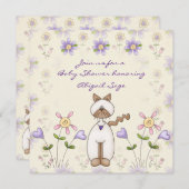 かわいい猫と花のベビーシャワー 招待状 (正面/裏面)