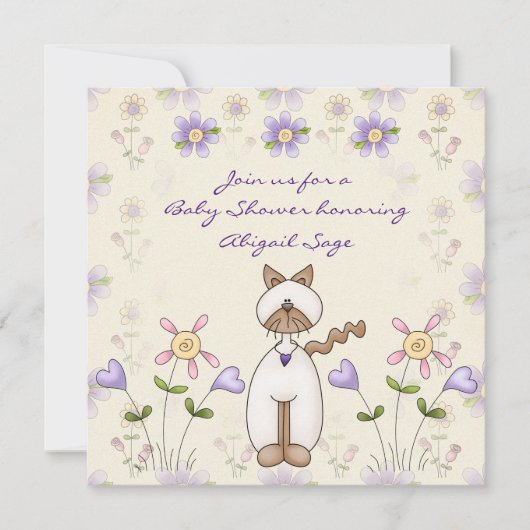 かわいい猫と花のベビーシャワー 招待状 (正面)