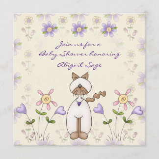 かわいい猫と花のベビーシャワー 招待状