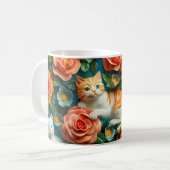 かわいい猫と花デザイン コーヒーマグカップ (正面左)