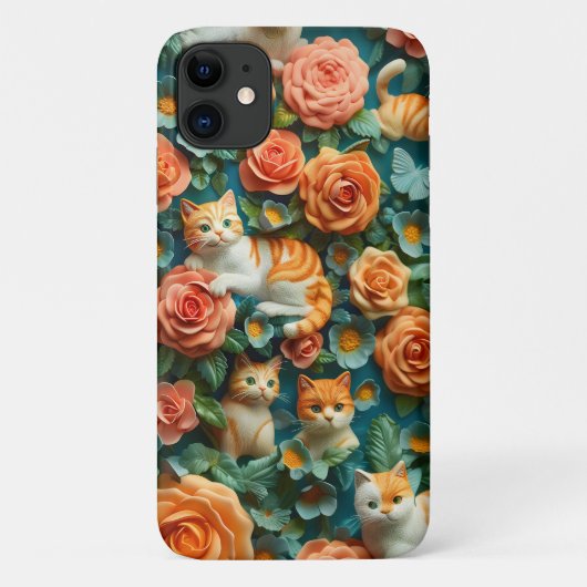 かわいい猫と花デザイン Case-Mate iPhoneケース (裏面)