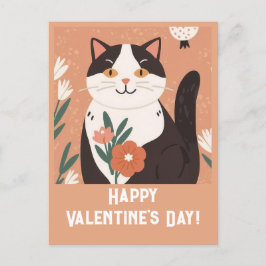 かわいい猫と花ハッピーバレンタインデー シーズンポストカード
