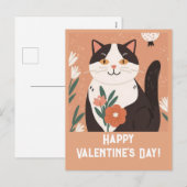 かわいい猫と花ハッピーバレンタインデー シーズンポストカード (正面/裏面)