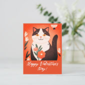 かわいい猫と花ハッピーバレンタインデー シーズンポストカード (スタンド正面)