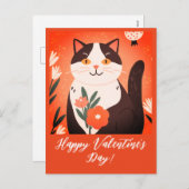 かわいい猫と花ハッピーバレンタインデー シーズンポストカード (正面/裏面)