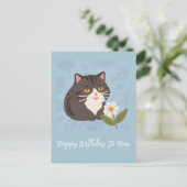 かわいい猫と花ハッピーバースデー パーソナライズされた シーズンポストカード (スタンド正面)