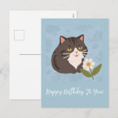 かわいい猫と花ハッピーバースデー パーソナライズされた シーズンポストカード (正面/裏面)