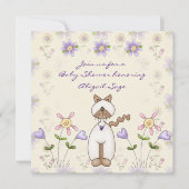 かわいい猫と花ベイビーシャワー 招待状 (正面)