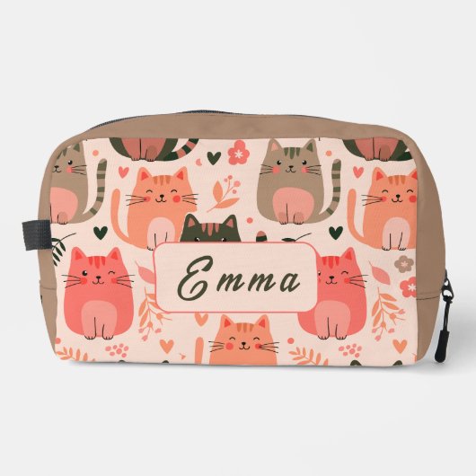 かわいい猫と花柄のカスタムモノグラムキッズ ドップキット (正面)