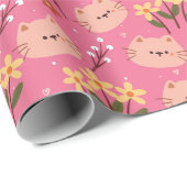 かわいい猫と花 ラッピングペーパー (ロールコーナー)