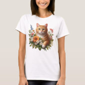 かわいい猫と花 Tシャツ (正面)