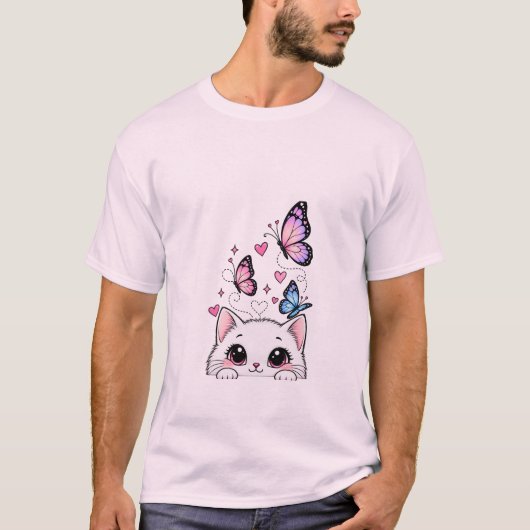 かわいい猫と蝶のTシャツ Tシャツ (正面)