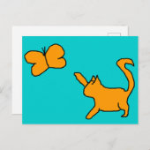 かわいい猫と蝶はがき ポストカード (正面/裏面)