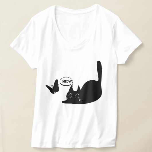 かわいい猫と蝶ニャー Tシャツ (レイダウン)