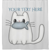 かわいい猫と賞魚付き シャワーカーテン (正面)