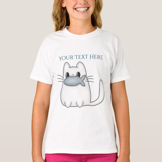 かわいい猫と賞魚付き Tシャツ (正面)