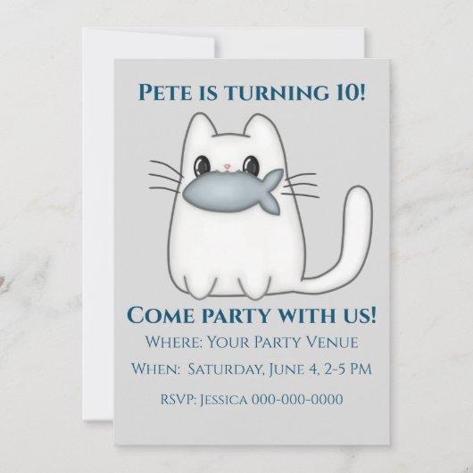 かわいい猫と賞魚誕生日 招待状 (正面)