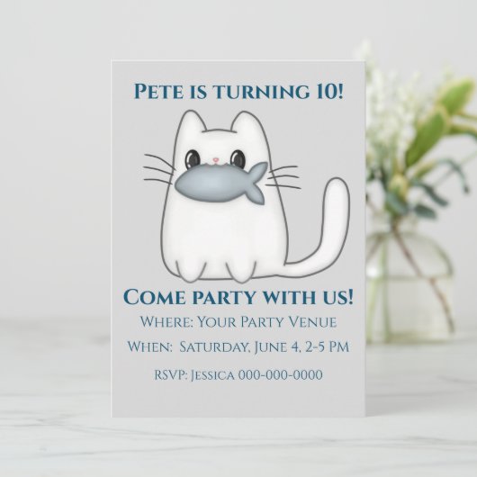 かわいい猫と賞魚誕生日 招待状 (スタンド正面)