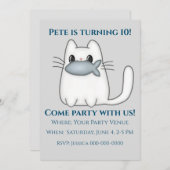 かわいい猫と賞魚誕生日 招待状 (正面/裏面)