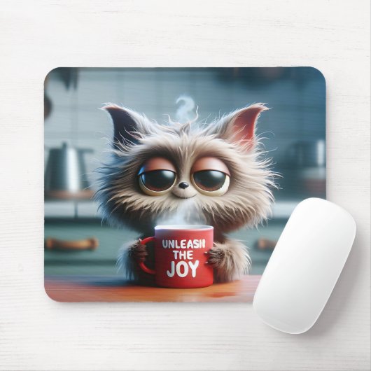 かわいい猫と赤いコーヒーマグ マウスパッド (マウス)