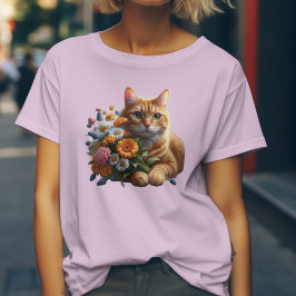かわいい猫と野の花 Tシャツ