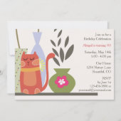 かわいい猫と鉢植え花誕生日 招待状 (裏面)