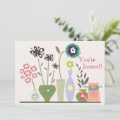 かわいい猫と鉢植え花赤ちゃんシャワー招待状 招待状 (スタンド正面)
