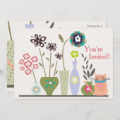 かわいい猫と鉢植え花赤ちゃんシャワー招待状 招待状 (正面/裏面)